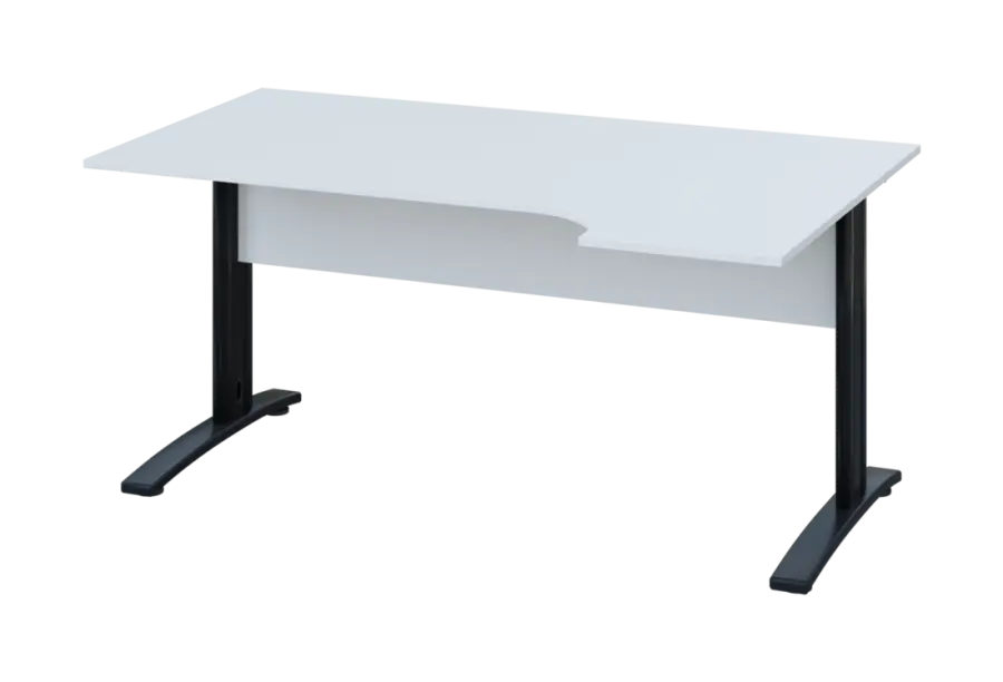 ERK 18 - 164 stůl kancelářský, rohový, pravý, kovová podnož černá, deska 18 mm, široký 1600 mm, bílá